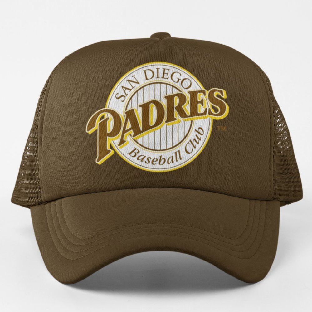 NEW Padres 90s Wordmark Circle Foam Trucker Mesh Snapback Hat BROWN